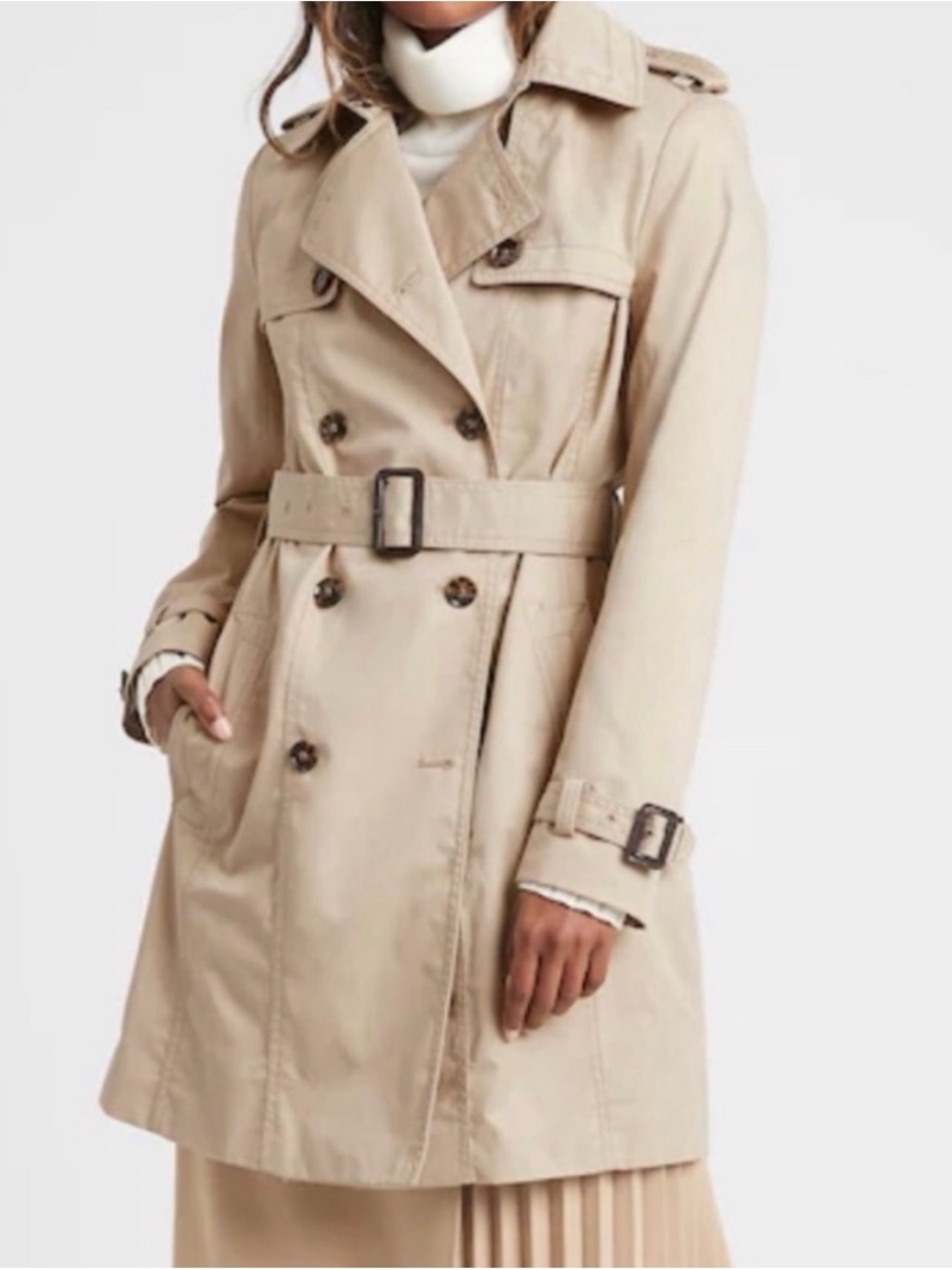 Banana Republic Tan Double-Breasted Trench Coat with Belt xs petite